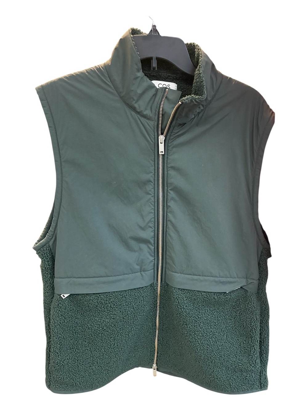 COS Contrast-Panel Gilet Vest in Dark Green Sz M Full Zip Jacket Sleeveless